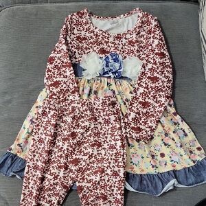 Floral EUC Long Sleeve Dress and Leggings Set Girls Size 5/6T